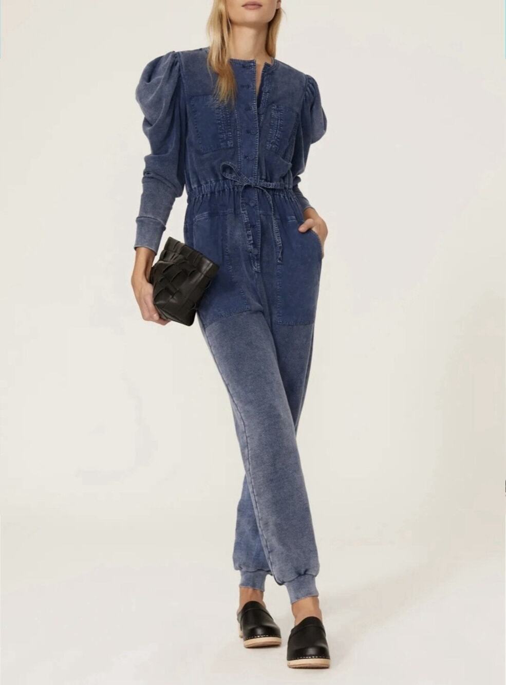 ULLA JOHNSON Indigo Acid Denim Puff Sleeve Sadie Jumpsuit size Small